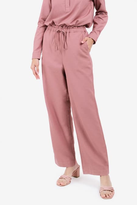 Tiphanie Elastic Waist Pants - Deep Blush