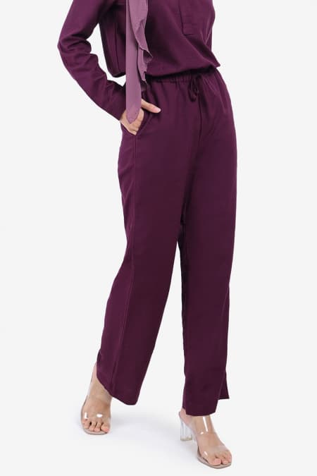 Tiphanie Elastic Waist Pants - Deep Plum