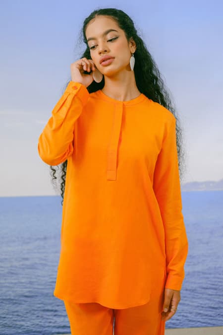 Nayamah Henley Blouse - Tangerine