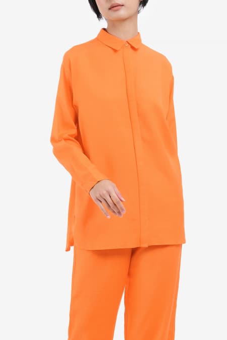 Evaleen Front Button Shirt - Tangerine