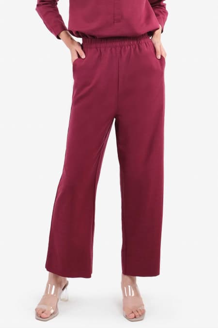 Laureen Elastic Waist Pants - Deep Wine