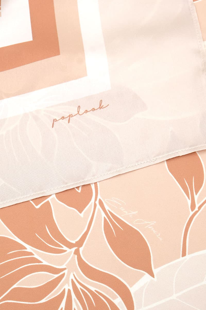 Diligence Square Satin Headscarf - Beige Abstract Bloom - Image 3