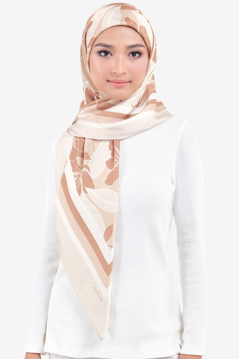 Diligence Square Satin Headscarf - Beige Abstract Bloom - Image 2