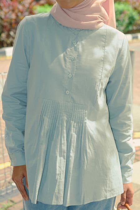 Karishma Henley Button Blouse - Aquafoam