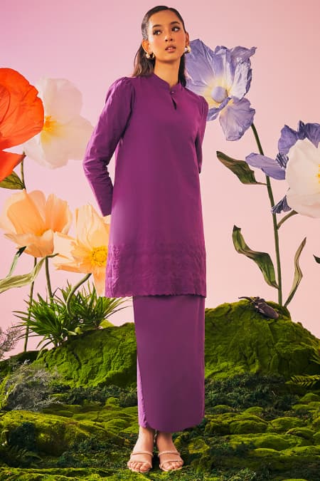 COTTON Raya Blouse & Skirt - Eggplant