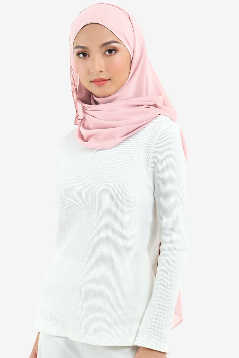 Fauziah Rectangle Chiffon Headscarf - Primrose Pink - Image 2