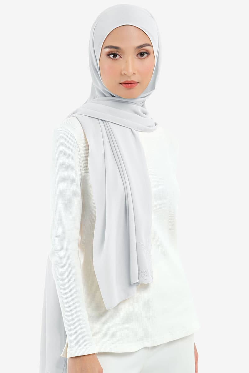 Fauziah Rectangle Chiffon Headscarf - Light Grey - Image 2