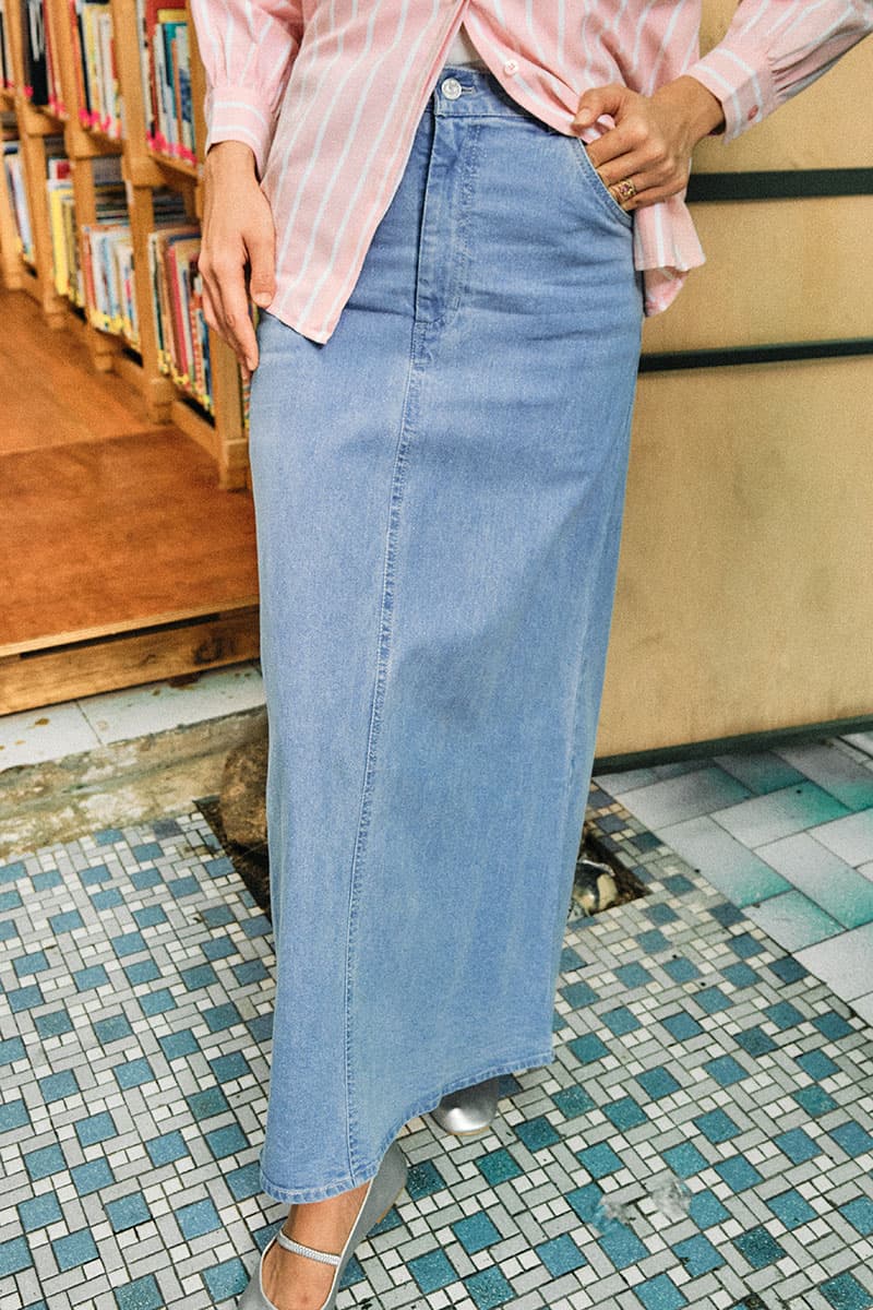 COTTON Reyyan A-line Denim Skirt 2.0 - Blue Wash - Image 1
