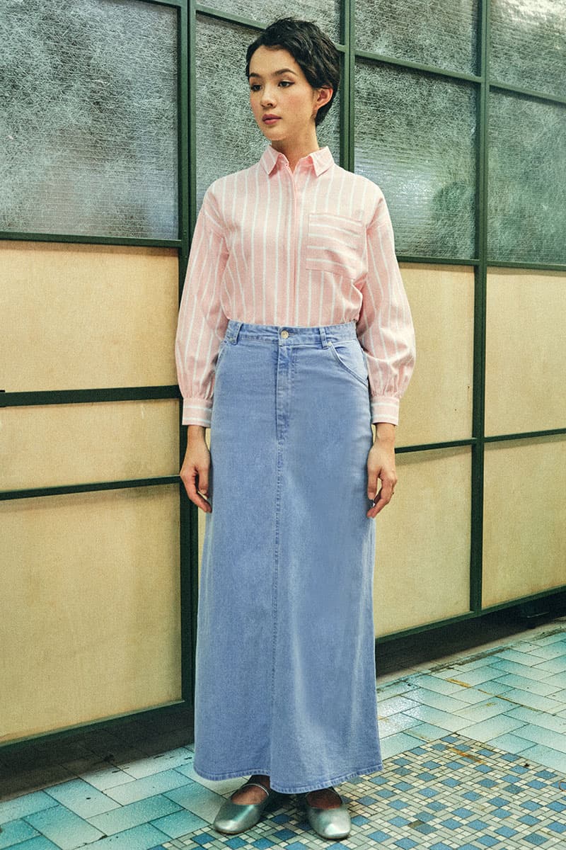 COTTON Reyyan A-line Denim Skirt 2.0 - Blue Wash - Image 3