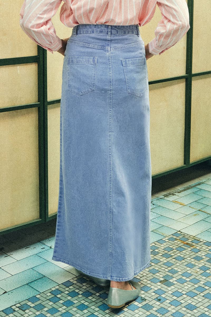 COTTON Reyyan A-line Denim Skirt 2.0 - Blue Wash - Image 4