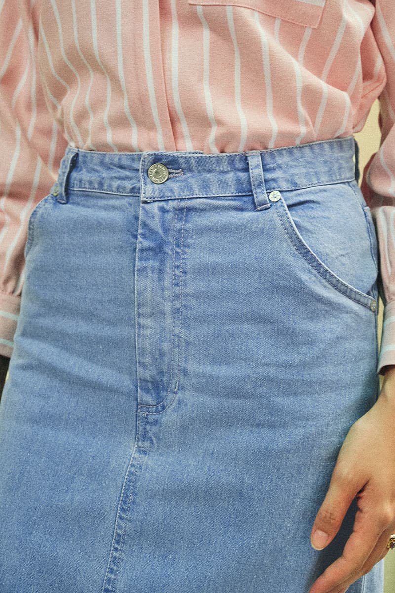 COTTON Reyyan A-line Denim Skirt 2.0 - Blue Wash - Image 5