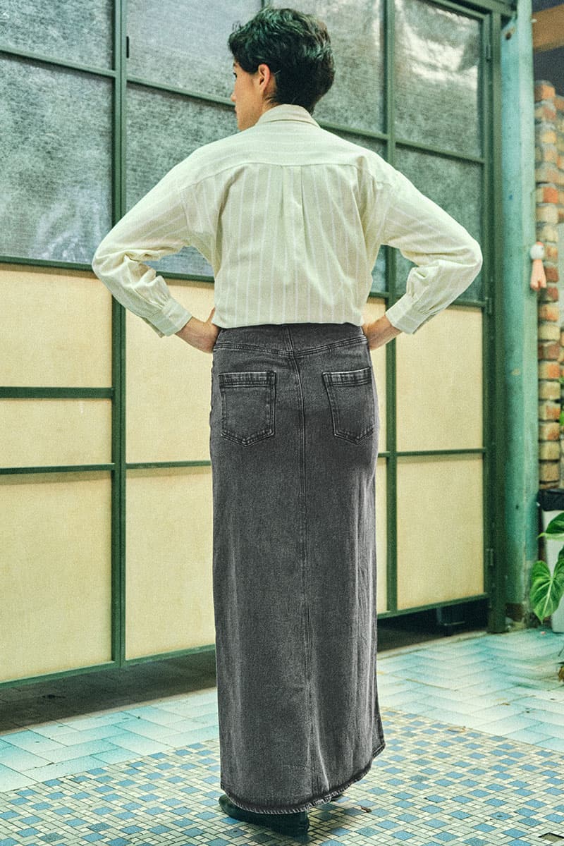 COTTON Reyyan A-line Denim Skirt 2.0 - Black Acid Wash - Image 4