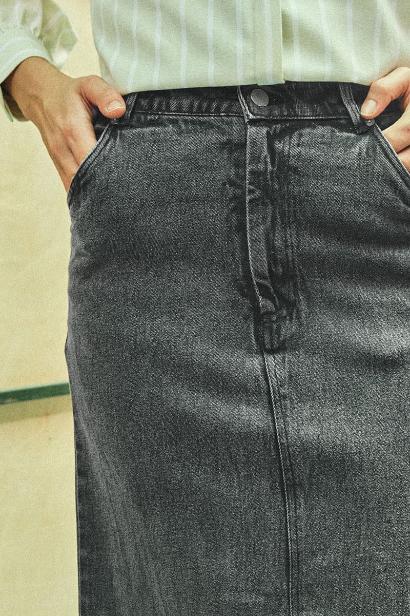 COTTON Reyyan A-line Denim Skirt 2.0 - Black Acid Wash - Image 5
