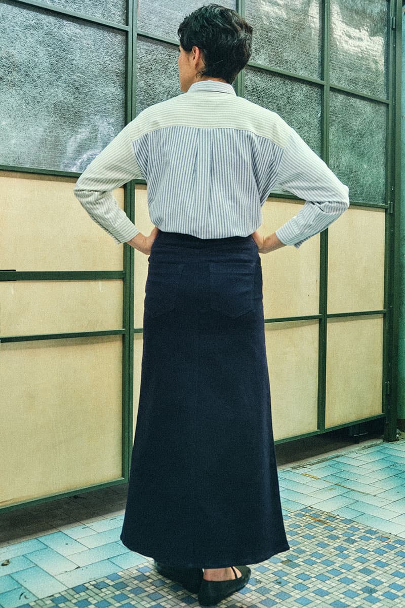 COTTON Reyyan A-line Denim Skirt 2.0 - Graphite Blue - Image 4
