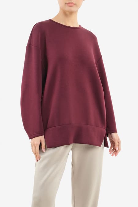 Christa Round Neck Blouse - Deep Wine