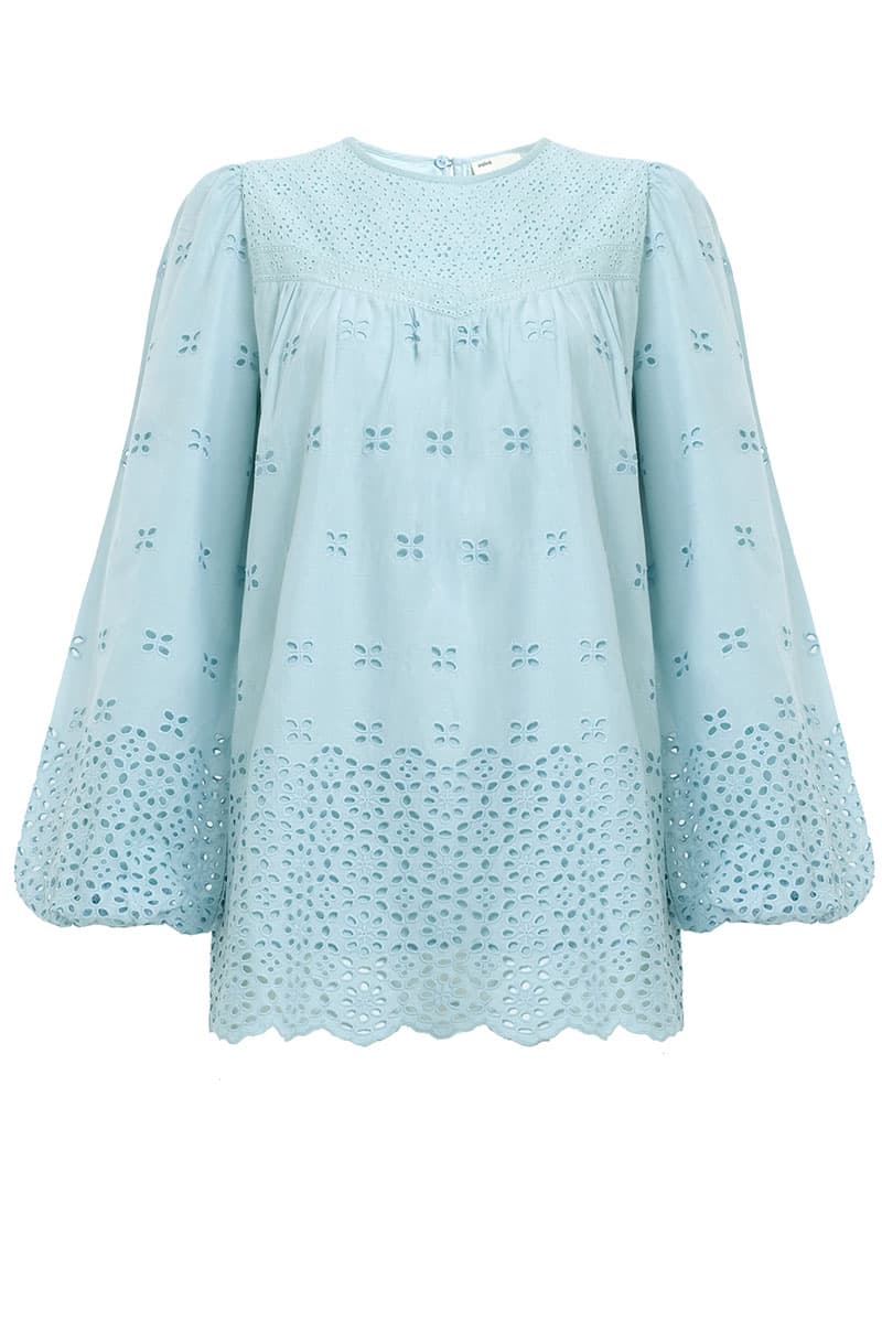 Bristol Embroidered Eyelet Blouse - Sky Blue - Image 2