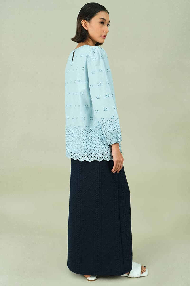 Bristol Embroidered Eyelet Blouse - Sky Blue - Image 3