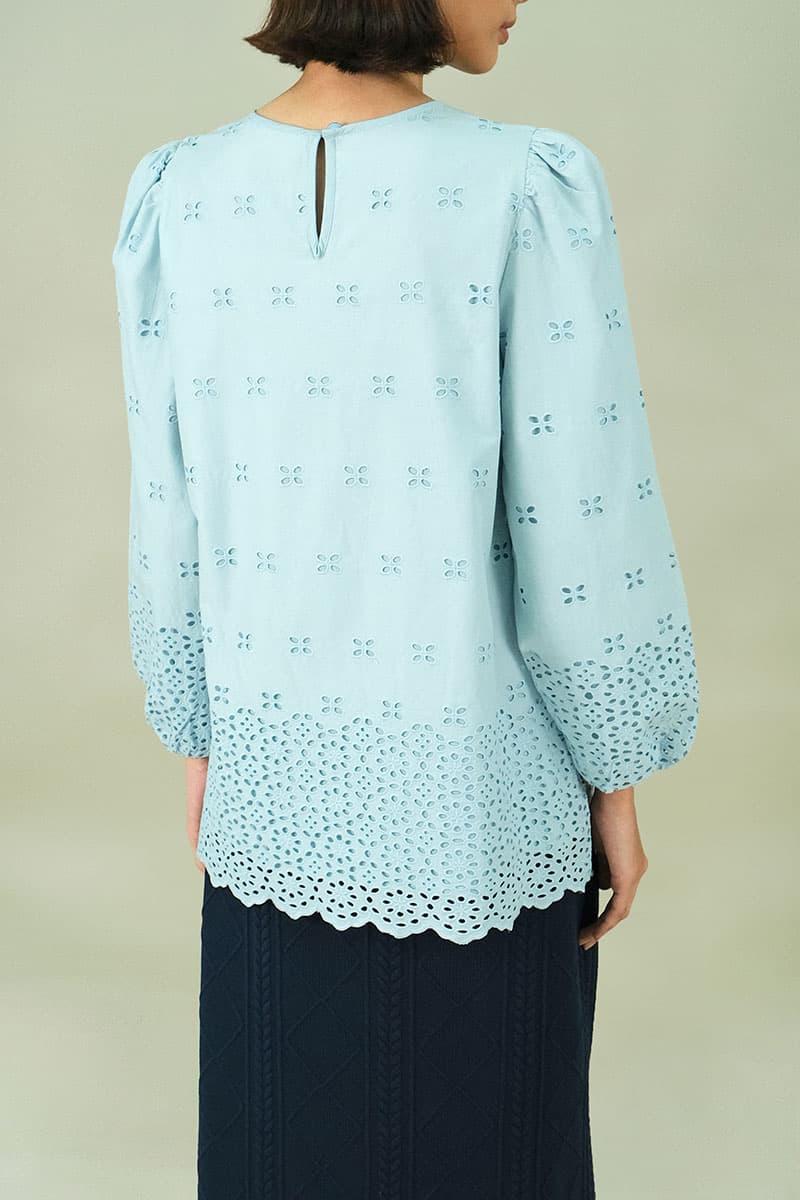 Bristol Embroidered Eyelet Blouse - Sky Blue - Image 4