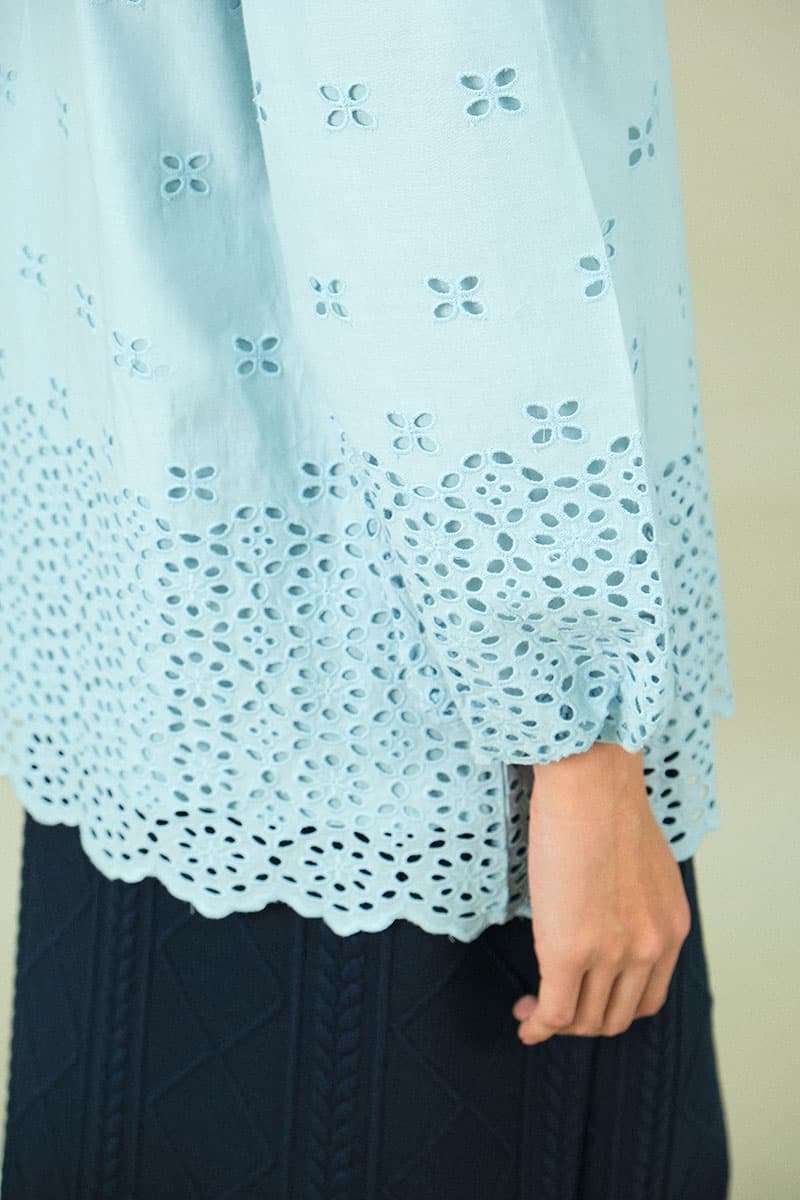 Bristol Embroidered Eyelet Blouse - Sky Blue - Image 5