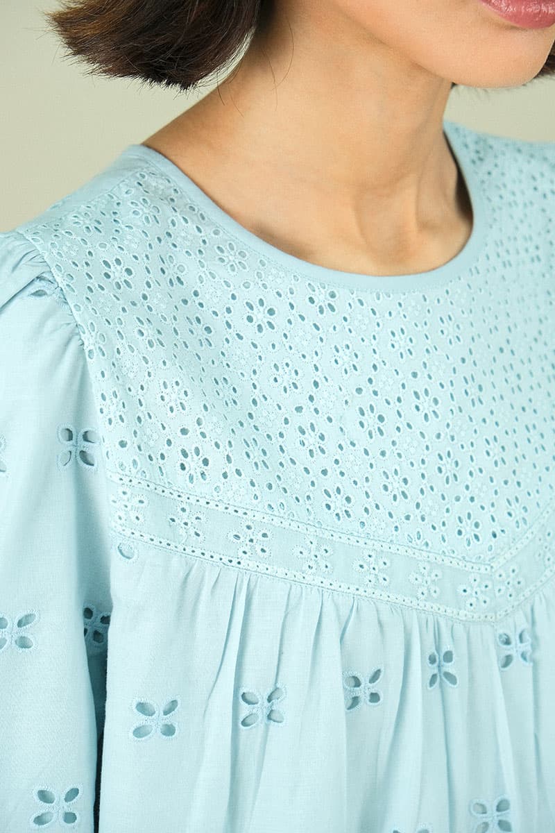 Bristol Embroidered Eyelet Blouse - Sky Blue - Image 6