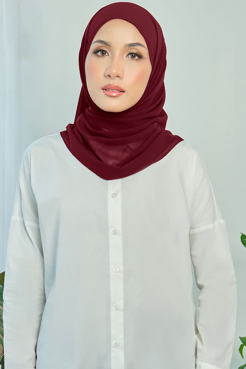 Aida Chiffon Tudung Headscarf - Maroon - Image 1