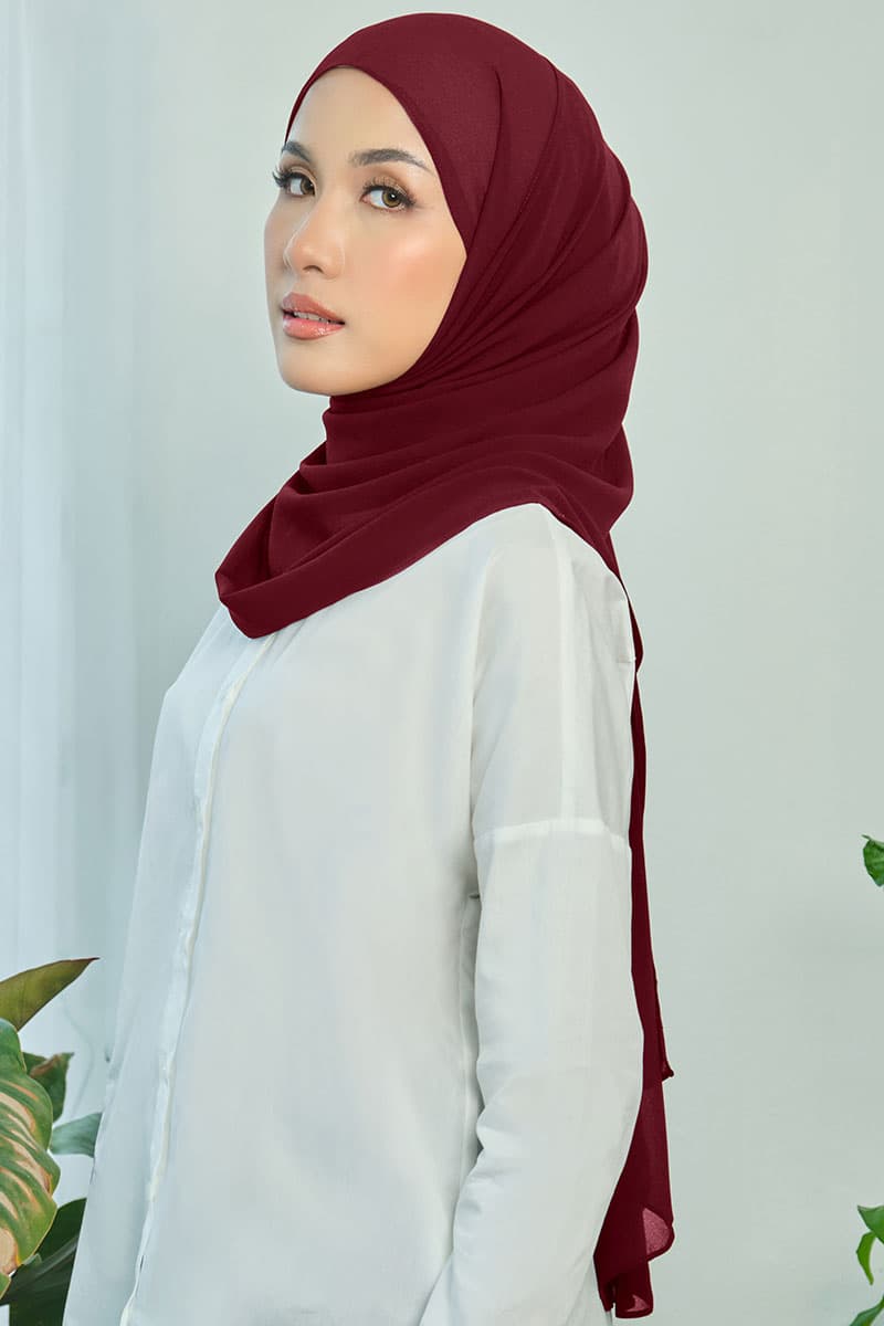 Aida Chiffon Tudung Headscarf - Maroon - Image 2