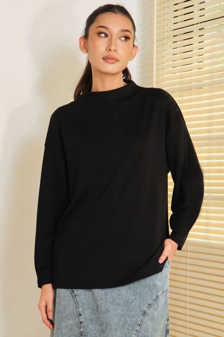 Denali Soft High Neck Blouse - Raven