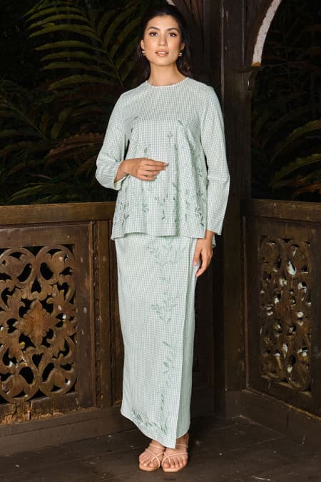 Maizun Blouse & Skirt - Mint Check