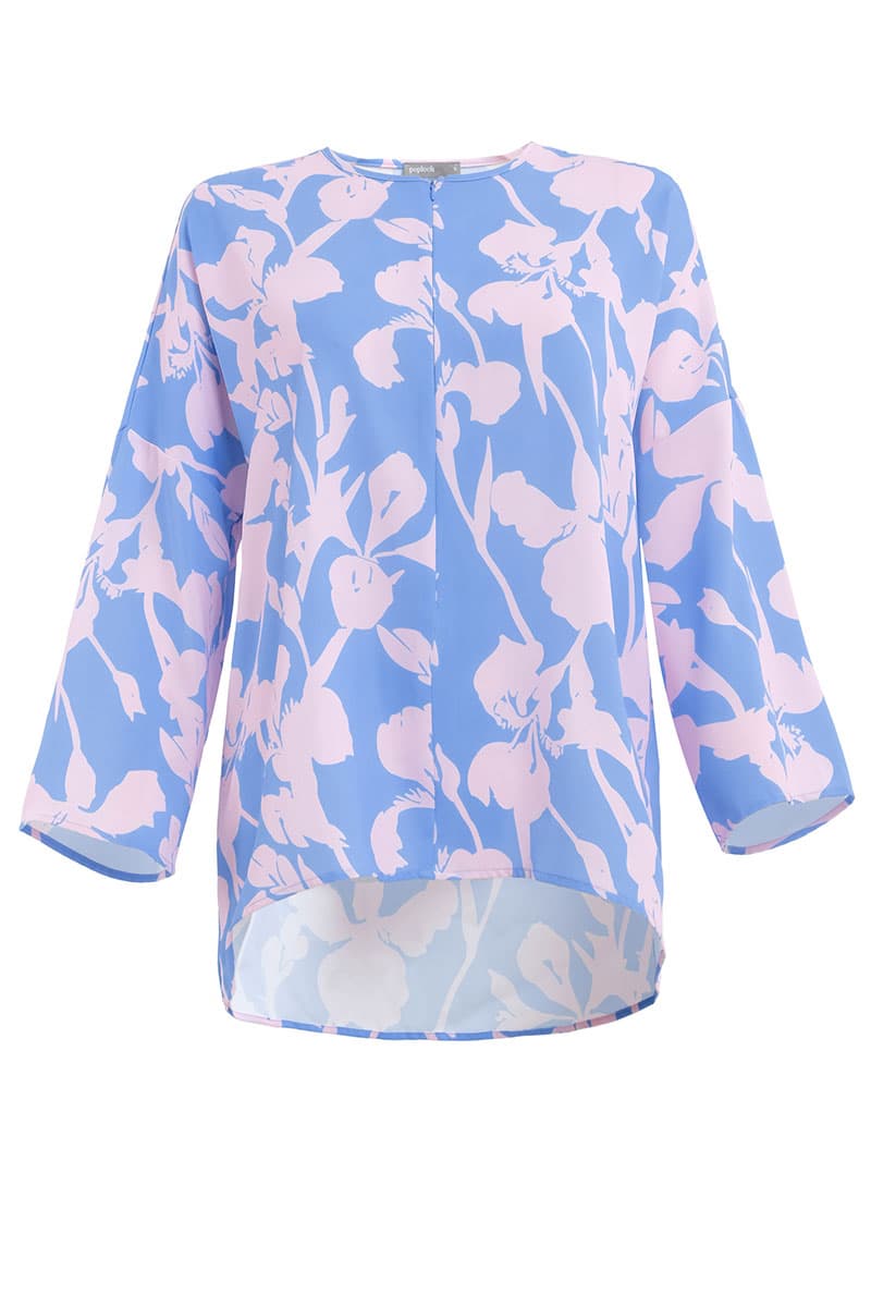 Raihanab Zip-Front Blouse - Blue/Pink Floral - Image 2