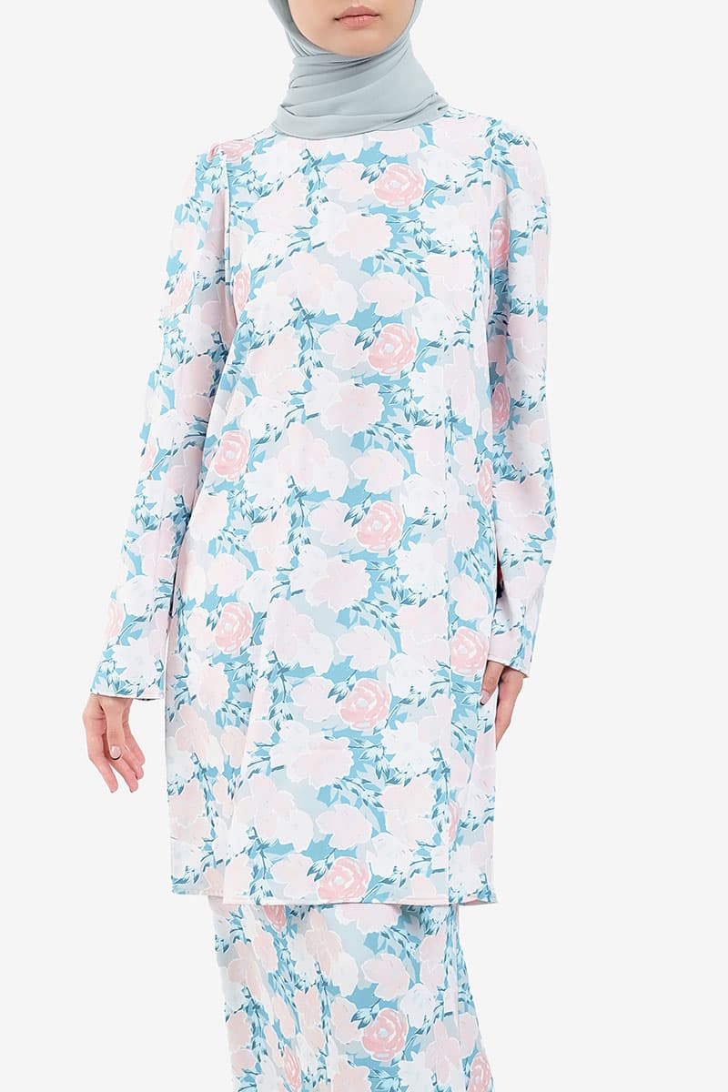 Jenab Puff Shoulder Blouse - Mint/Pink Peony - Image 3