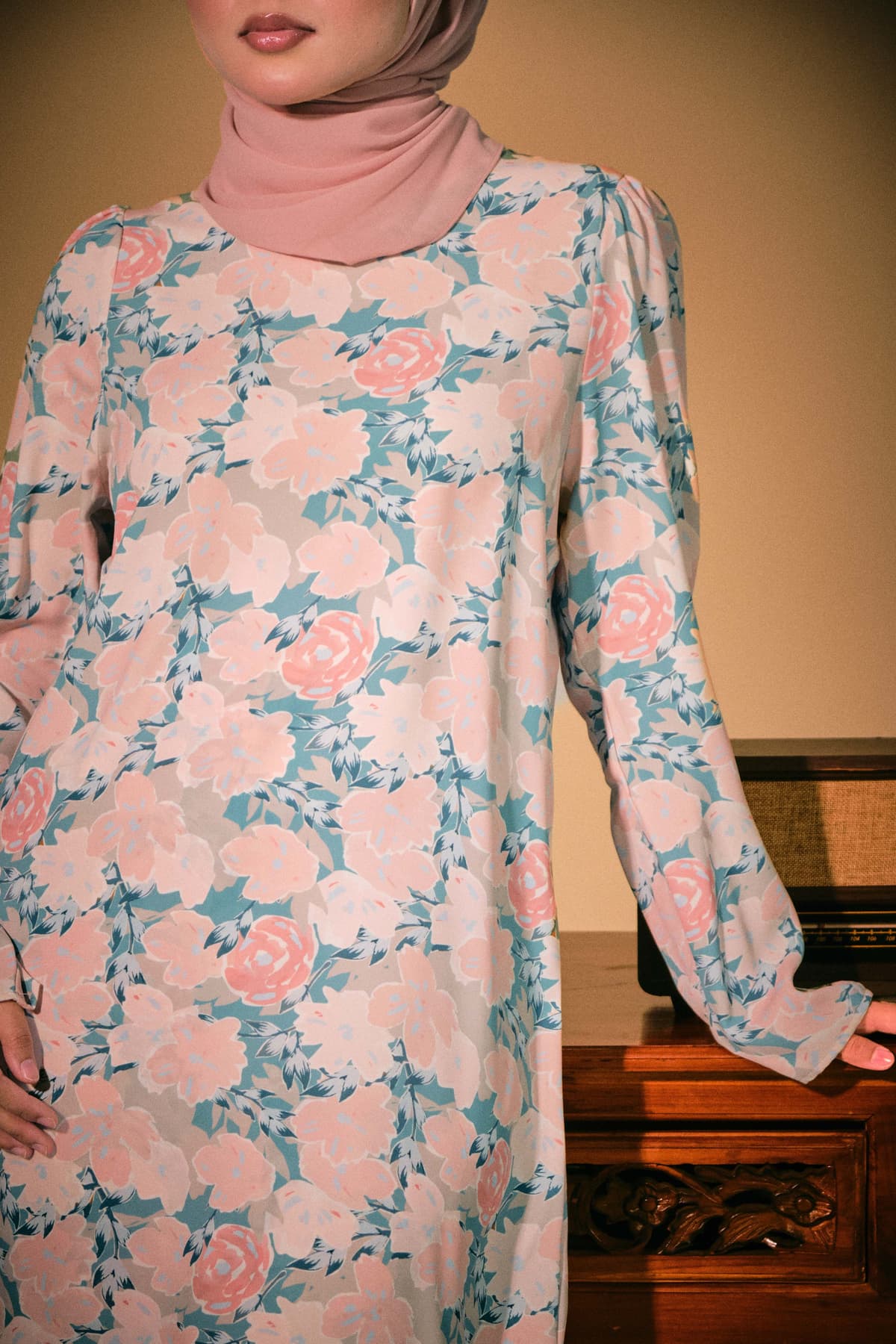 Jenab Puff Shoulder Blouse - Mint/Pink Peony - Image 1