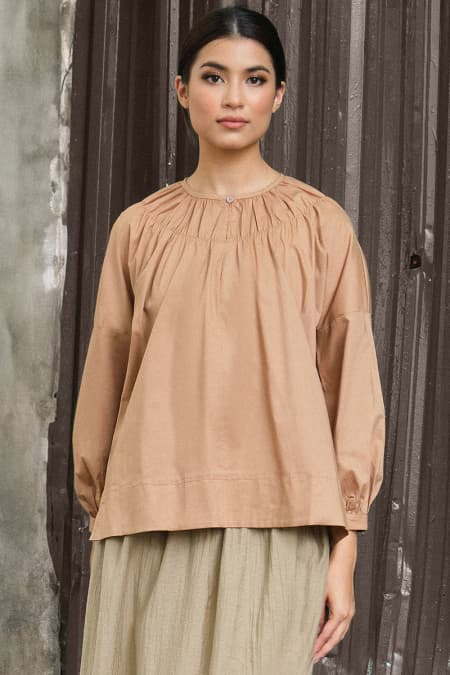 Daliah Drop Shoulder Blouse - Milk Coffee