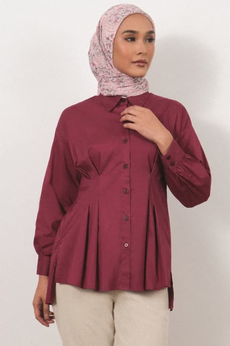 Verena Front Button Shirt - Burgundy