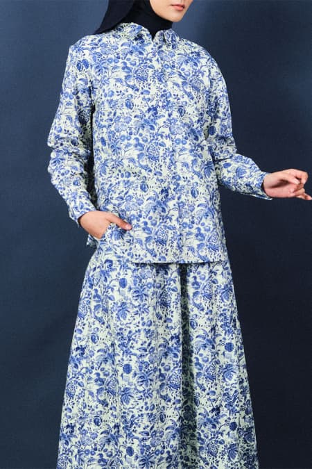 Mason Front Button Shirt - Navy Print
