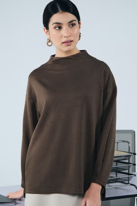 Denali Soft High Neck Blouse - Dark Olive