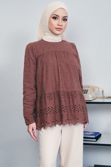 Kaia Puff Shoulder Blouse - Rustic Brown