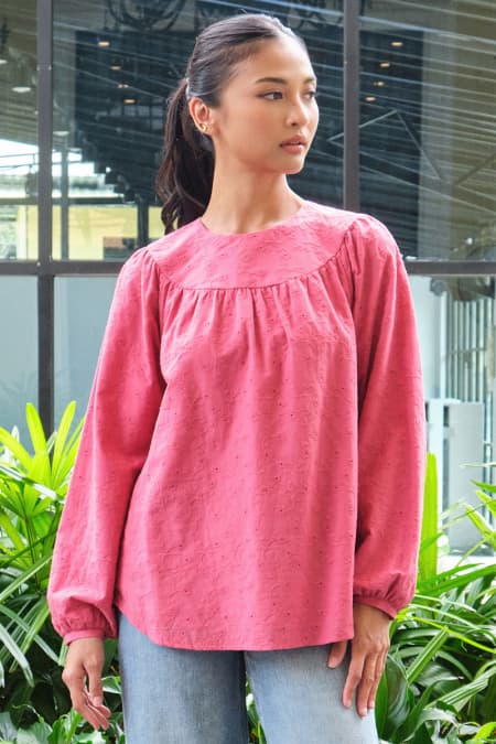 Valley Raglan Sleeve Blouse - Hibiscus