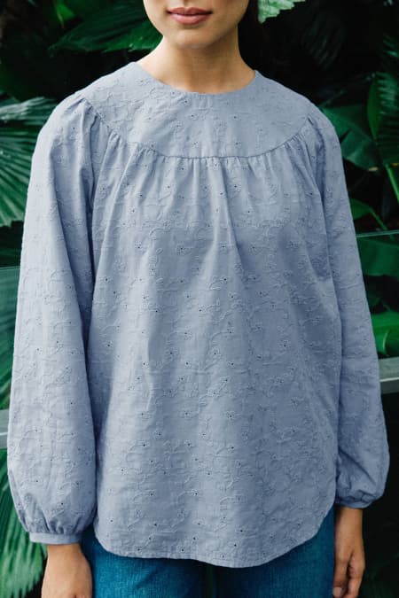 Valley Raglan Sleeve Blouse - Blue Fog