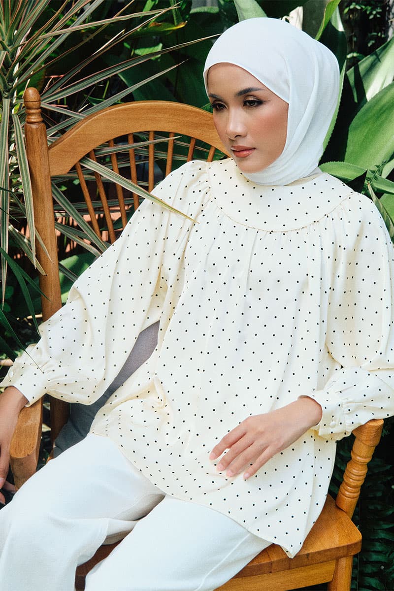 Bradley Flared Blouse - Cream Polka - Image 1