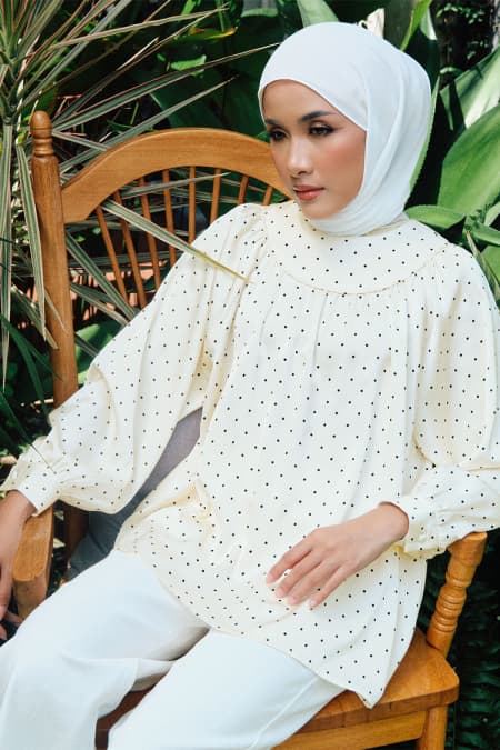 Bradley Flared Blouse - Cream Polka
