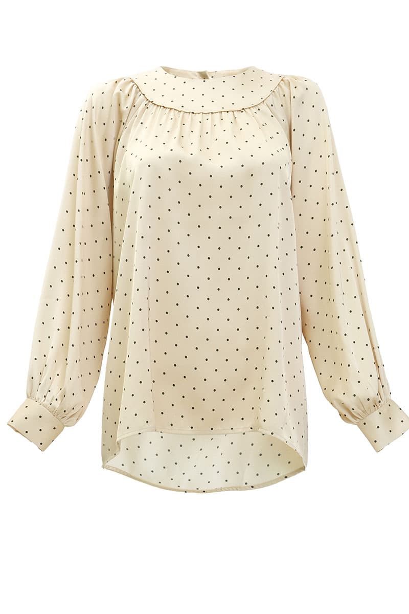 Bradley Flared Blouse - Beige Polka - Image 2