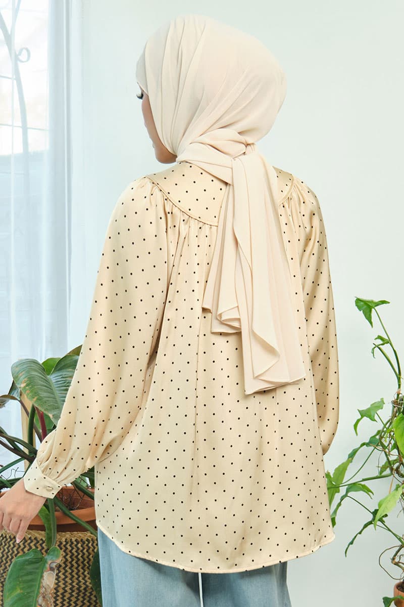 Bradley Flared Blouse - Beige Polka - Image 4
