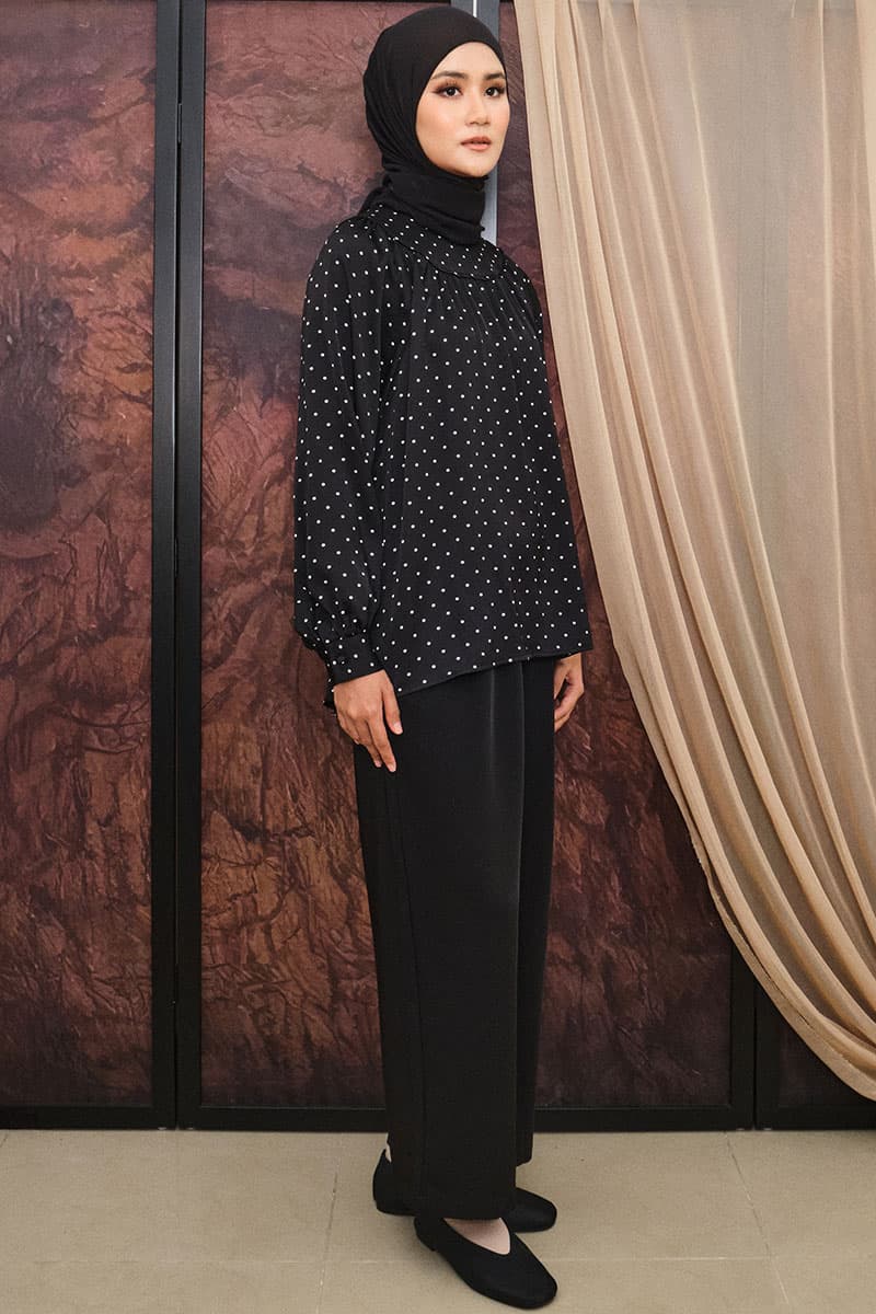 Bradley Flared Blouse - Black Polka - Image 3