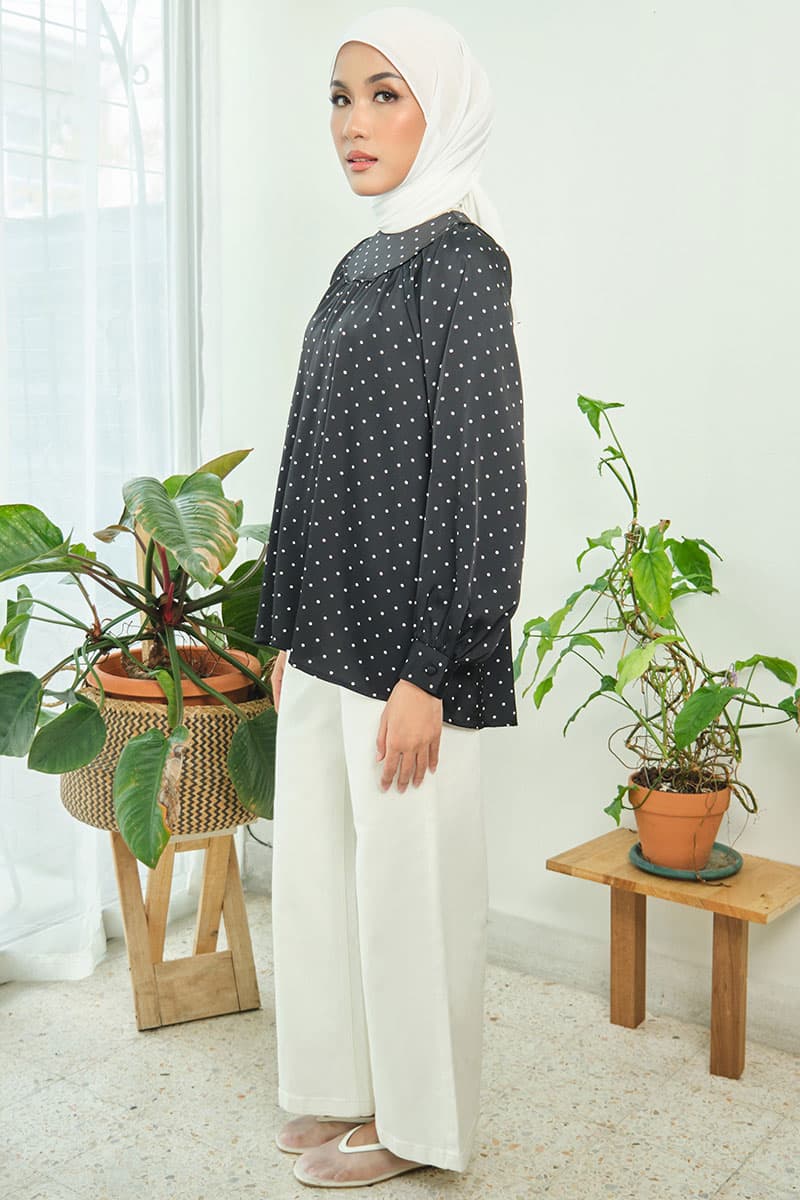 Bradley Flared Blouse - Black Polka - Image 3