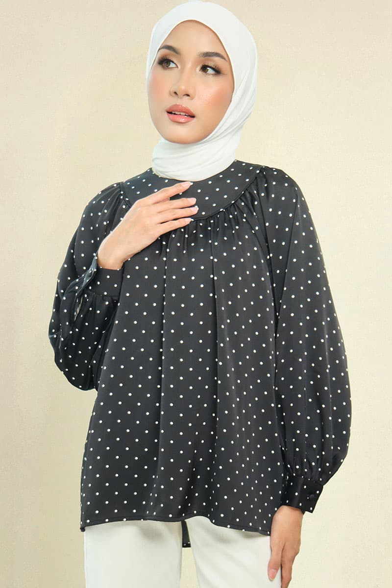 Bradley Flared Blouse - Black Polka - Image 1