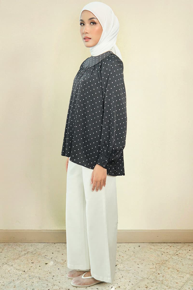 Bradley Flared Blouse - Black Polka - Image 3