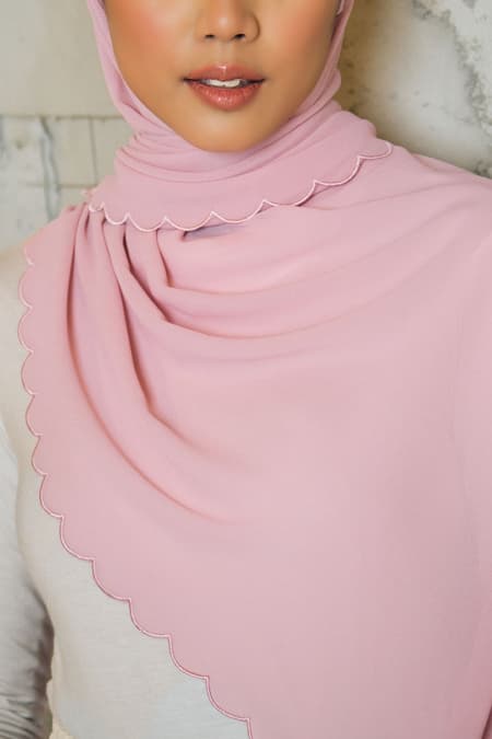 Leily Scallop Chiffon Headscarf - Primrose Pink
