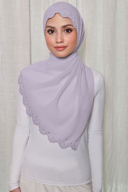 Aleandra Embroidered Scallop Headscarf - Dusty Lilac