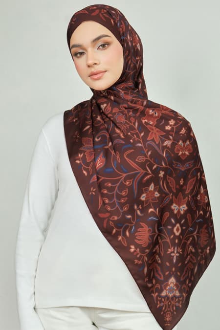 Aurelia Satin Rectangle Headscarf - Rustic Brown