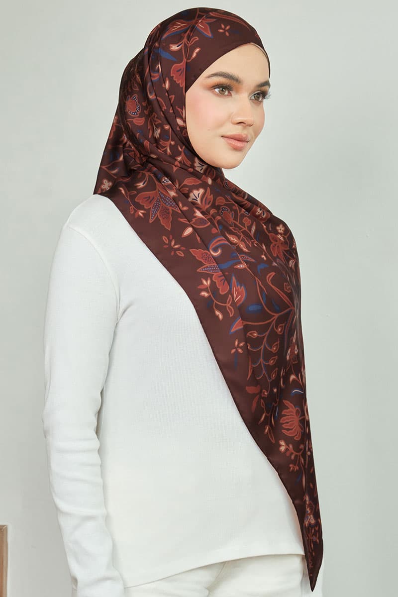 Aurelia Satin Rectangle Headscarf - Rustic Brown - Image 2